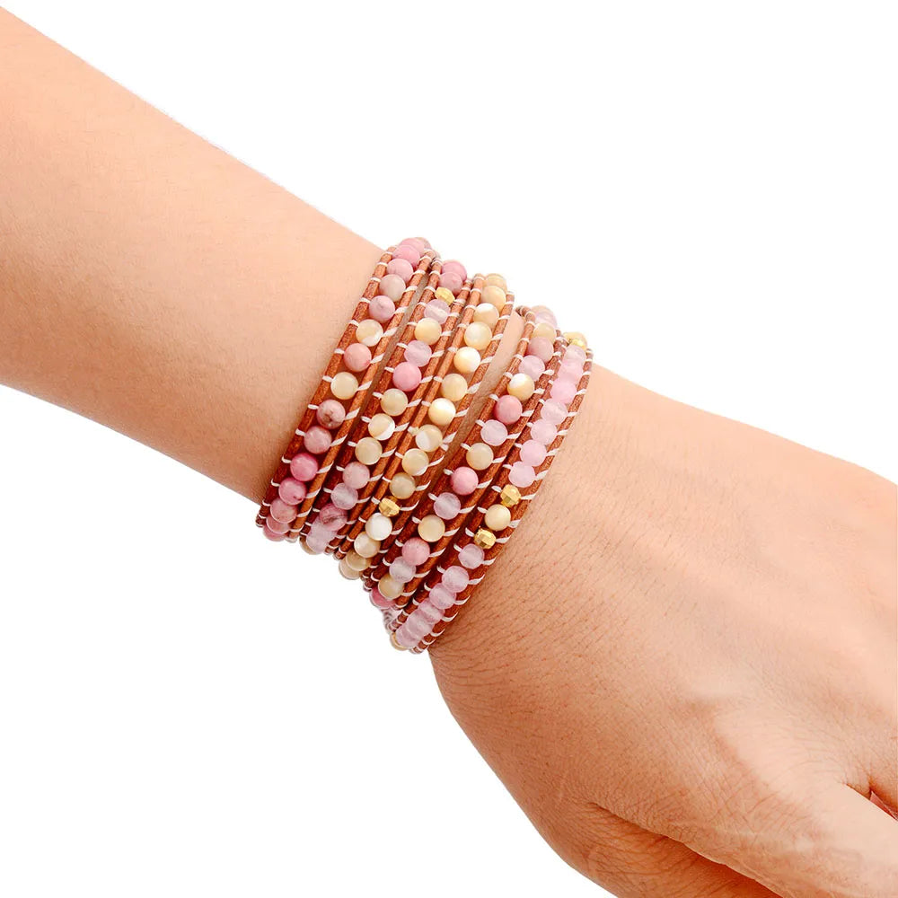 Natural Stone Leather Wrap Bracelet