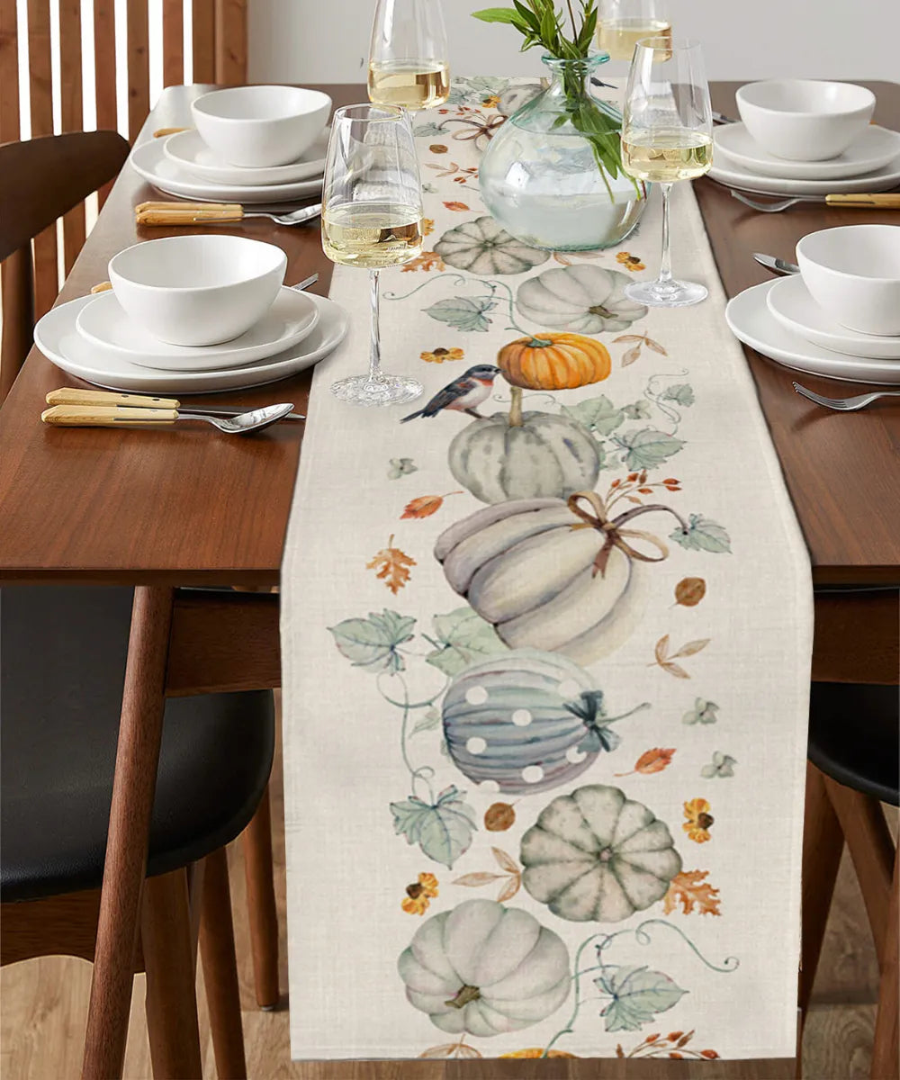 Linen Dining Table Runner - Autumn Pumpkin