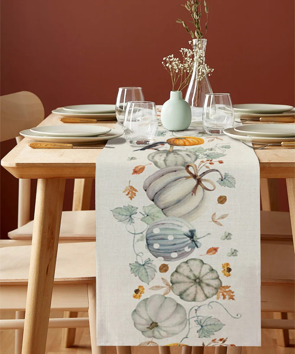 Linen Dining Table Runner - Autumn Pumpkin