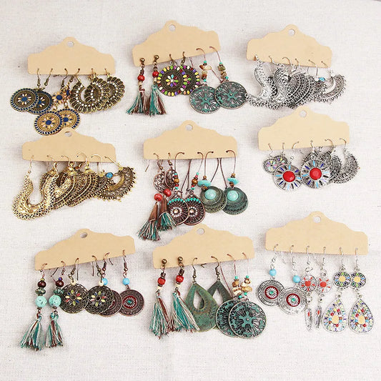 Boho Style Earring Set - Silver