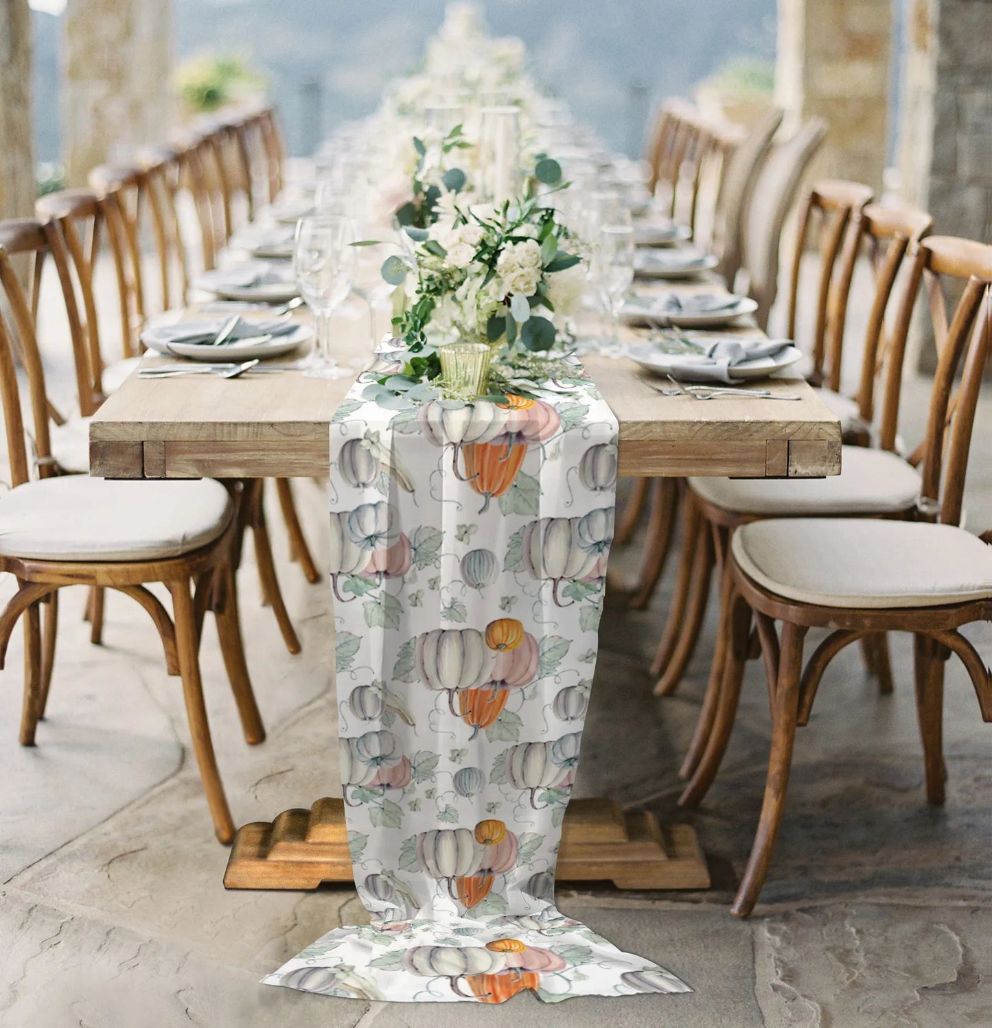 Pumpkin Print Sheer Chiffon Table Runner