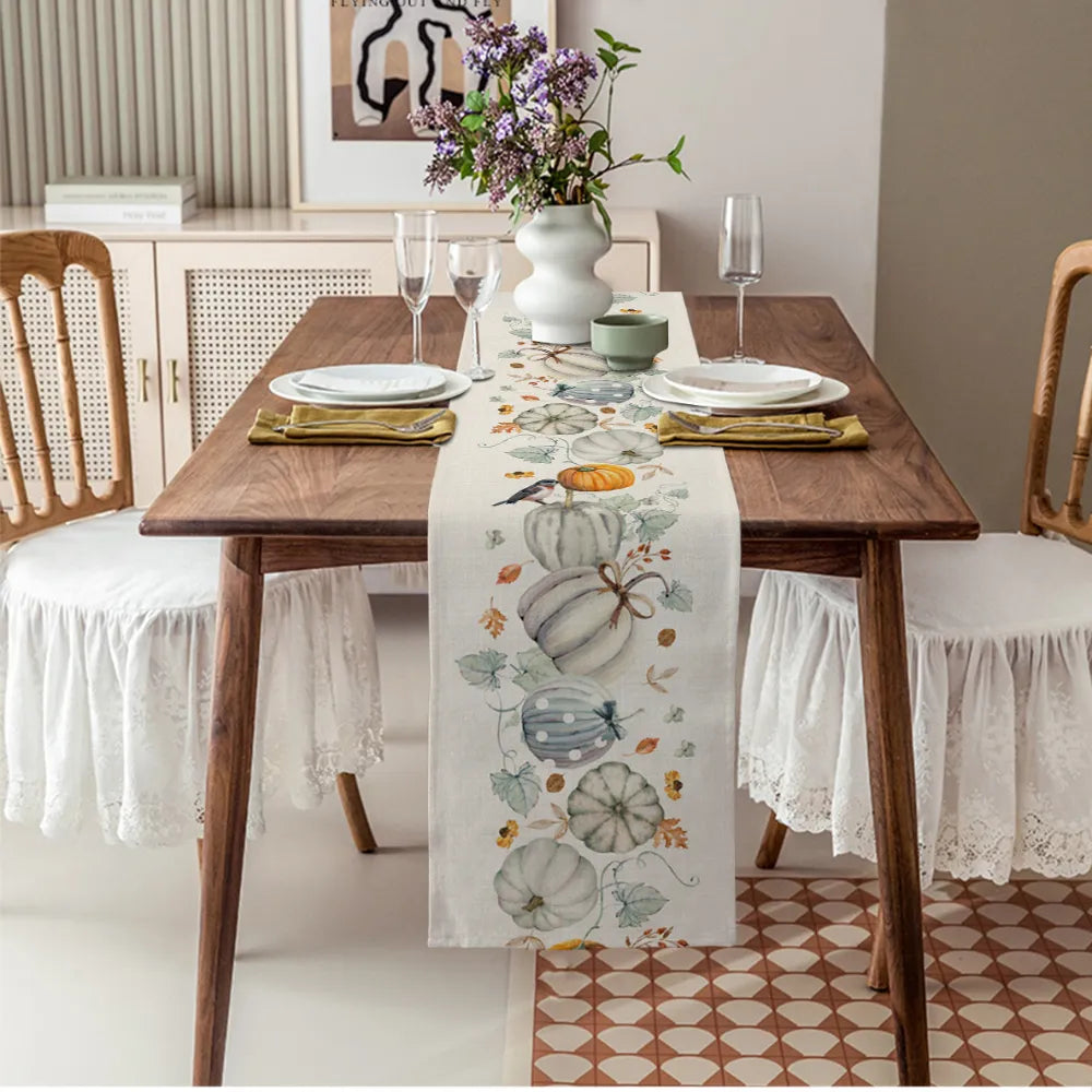 Linen Dining Table Runner - Autumn Pumpkin