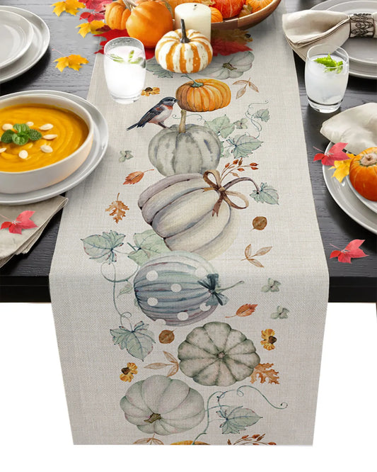 Linen Dining Table Runner - Autumn Pumpkin