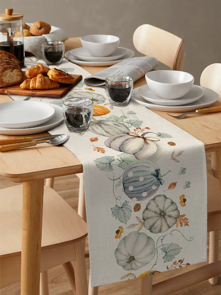 Linen Dining Table Runner - Autumn Pumpkin