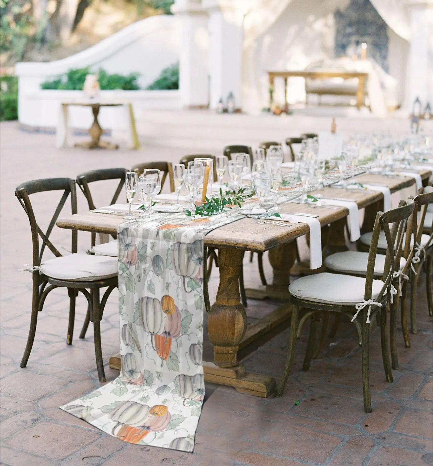 Pumpkin Print Sheer Chiffon Table Runner