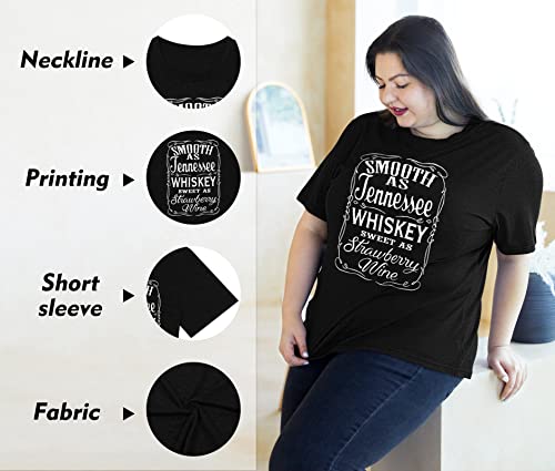 HDLTE Plus Size Women Country Music T-Shirt Tennessee Whiskey Strawberry Wine Tee Short Sleeve Drinking Shirt (Plus Size, 4X, A-01-Black)