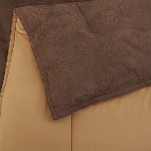 Paseo Road by HiEnd Accents | Del Rio 5 Piece Comforter Set, Super Queen Size, Blue and Brown Faux Leather, Southwestern Luxury Bedding Set, 1 Comforter, 1 Bed Skirt, 2 Pillow Shams, 1 Accent Pillow