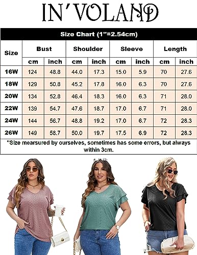 IN'VOLAND Womens Plus Size Tunic Loose Fit V Neck Ruffle Sleeve Tops Summer Casual Blouse T Shirts Green 18W