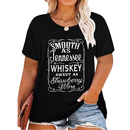 HDLTE Plus Size Women Country Music T-Shirt Tennessee Whiskey Strawberry Wine Tee Short Sleeve Drinking Shirt (Plus Size, 4X, A-01-Black)